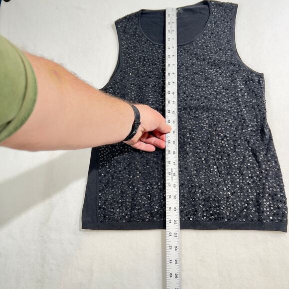 Talbots Petite Black Sequined Tank Top Woman M Petite Silk Nylon Spandex SPARKLE - Picture 8 of 10